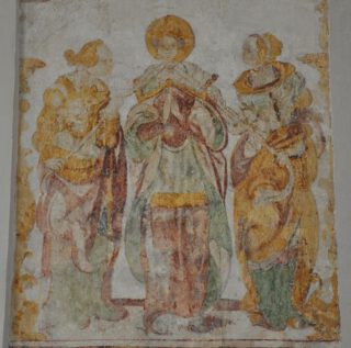 Muurschildering in de Kerk van Terwolde die de wurging van Cunera toont