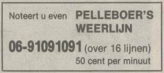 Advertentie voor Pelleboer's Weerlijn in het Algemeen Dagblad van 22 juni 1987