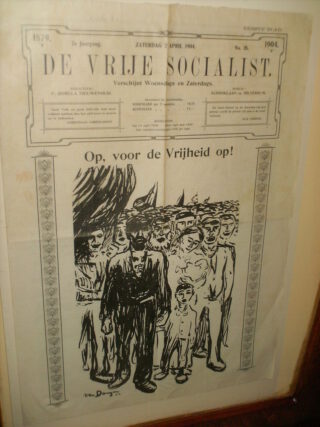 'De Vrije Socialist' van zaterdag 2 april 1904, zoals tentoongesteld in het Ferdinand Domela Nieuwenhuis Museum in Heerenveen