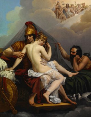 Hephaistos verrast Aphrodite en Ares
