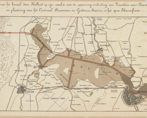 Plan voor het kanaal door 'Holland op zijn smalst', ofwel het Noordzeekanaal, Collectie Atlas Kok, ca. 1874