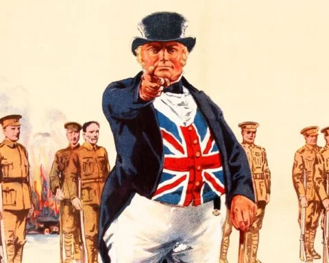 John Bull op een Britse wervingsposter,, verschenen ten tijde van de Eerste Wereldoorlog, ca. 1915