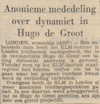 Bericht in 'Het Parool' van 27 augustus 1958
