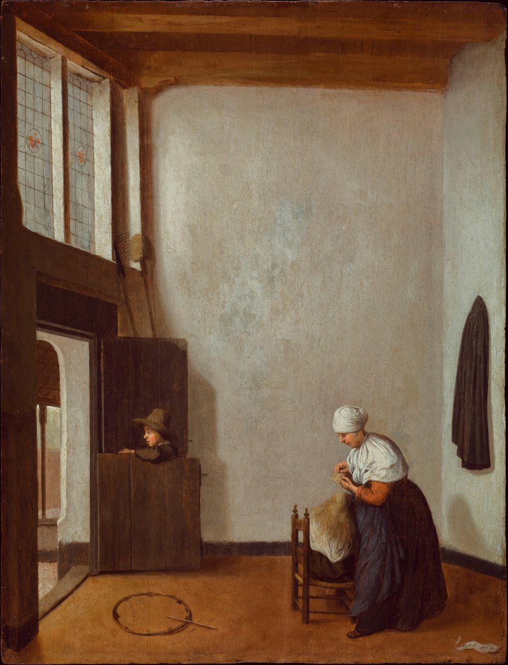 Interieur met een vrouw die het haar van een meisje kamt - Jacobus Vrel