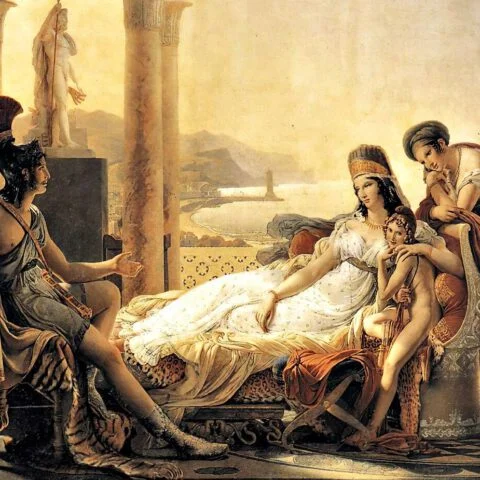 Aeneas vertelt koningin Dido over Troje en de Trojaanse oorlog