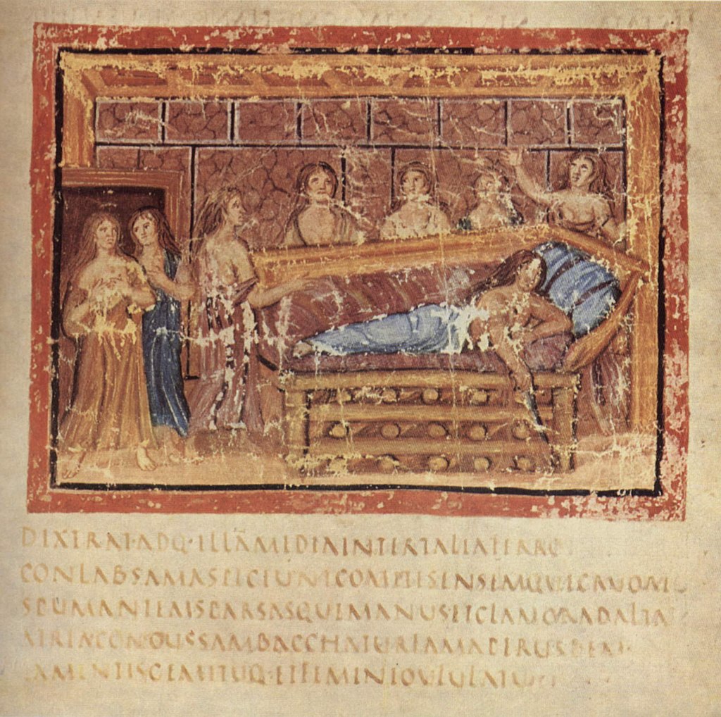 De dood van Dido - Afbeelding uit de Vergilius Vaticanus, een verlucht handschrift uit begin vijfde eeuw.