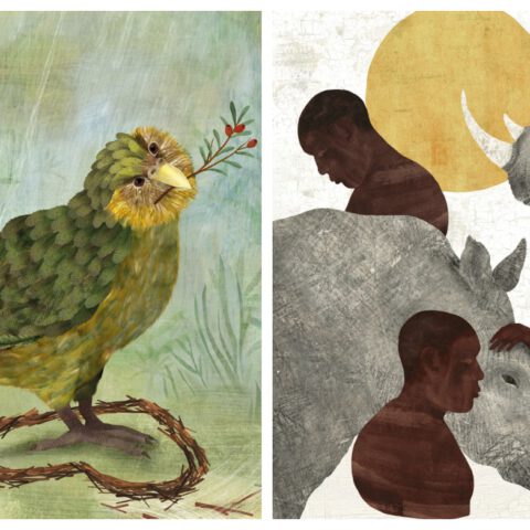 Twee illustraties die Djenné Fila voor het prijswinnende boek maakte