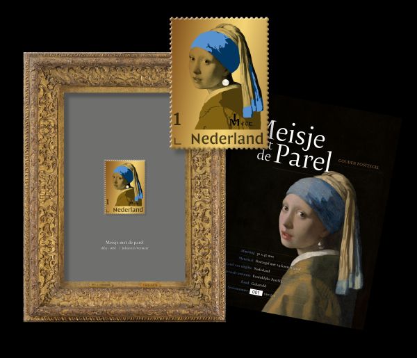 Gelimiteerde editie van de gouden postzegel van Vermeer