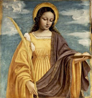 Icoon van de heilige Agatha met haar borsten op een schaal.