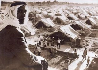 Nakba. Palestijnen in een vluchtelingenkamp in Damascus, Syrië (1948)