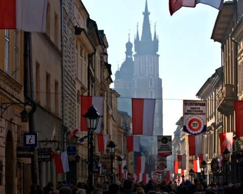 Poolse vlaggen in Krakau