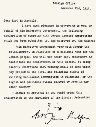 De brief van Balfour aan Rothschild, 1917
