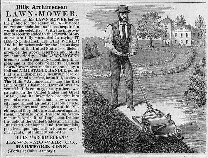 Artikel over de grasmaaier in geïllustreerd weekblad Harper's Weekly,  juni1872