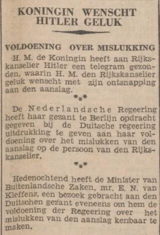 Bericht in 'De avondpost' van 9 november 1939