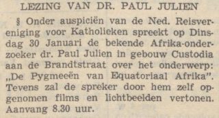 Aankondiging van een lezing van Paul Julien in de Volkskrant van 29 januari 1940