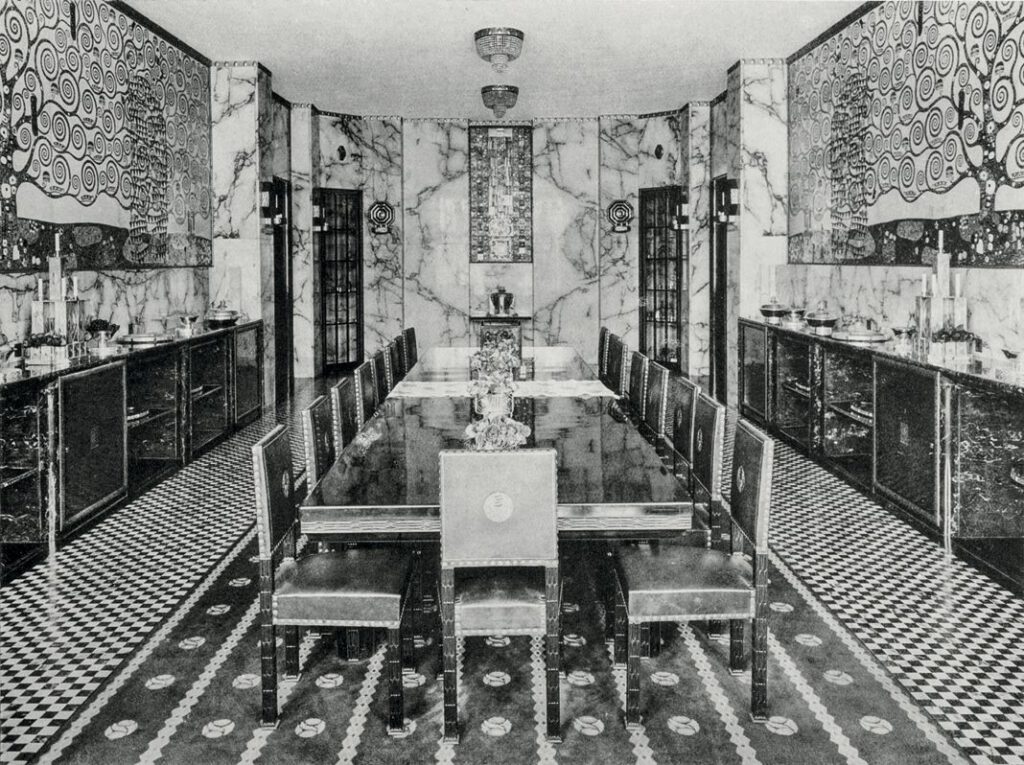 Josef Hoffmann, eetkamer van het Stocletpaleis
met de wandmozaïeken van Gustav Klimt, Moderne Bauformen XIII, 1914