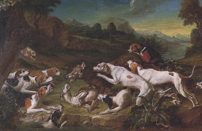 Wolvenjacht, door Gerard Rijsbrack (18e eeuw)
