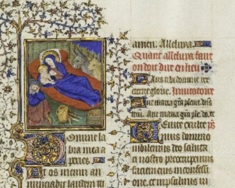 Miniatuur van de Geboorte van Christus in het Getijdenboek van de Vergiliusmeester