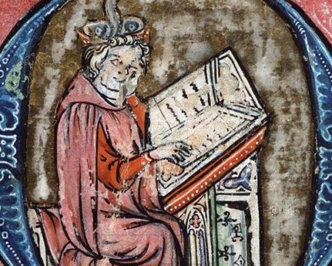 Jacob van Maerlant - Initiaal met schrijversportret in een manuscript van Spieghel Historiael uit ca. 1325-1335