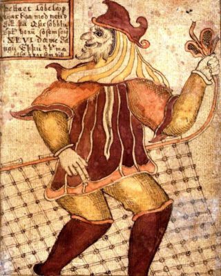 Loki met zijn uitvinding, het visnet. Achttiende-eeuws IJslands geschrift.