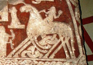 Sleipnir op de beeldsteen van Alskog Tjängvide, Gotland, 8e eeuw