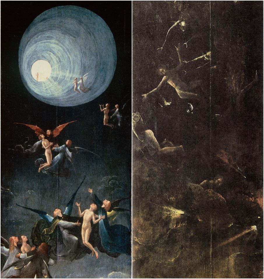 Twee panelen van 'Visioenen uit het hiernamaals' van Jeroen Bosch.
