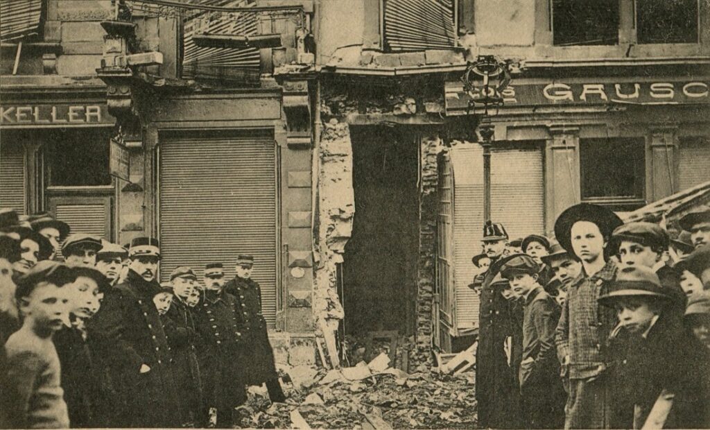 Schade na een bombardement, Luxemburg-stad, maart 1918