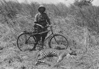 Kazimierz Nowak bij een dode luipaard
