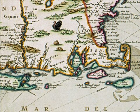 Detail van een kaart van Nieuw-Nederland