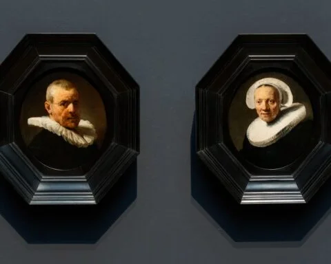 Installatie Rembrandt portretten Jan en Jaapgen.