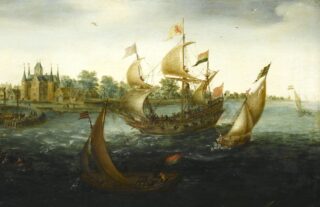 Fragment uit een schilderij van Aert Anthonisz van 'De Eendraght' voor IJsselmonde (1618) tijdens de terugreis na de ontdekking van Kaap Hoorn