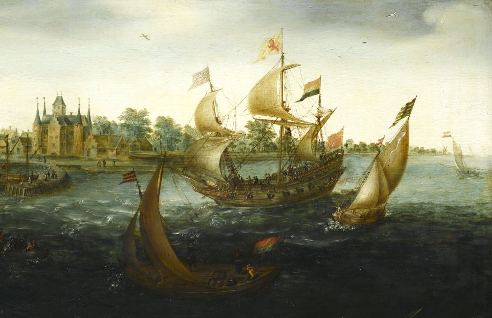 Fragment uit een schilderij van Aert Anthonisz van 'De Eendraght' voor IJsselmonde (1618) tijdens de terugreis na de ontdekking van Kaap Hoorn