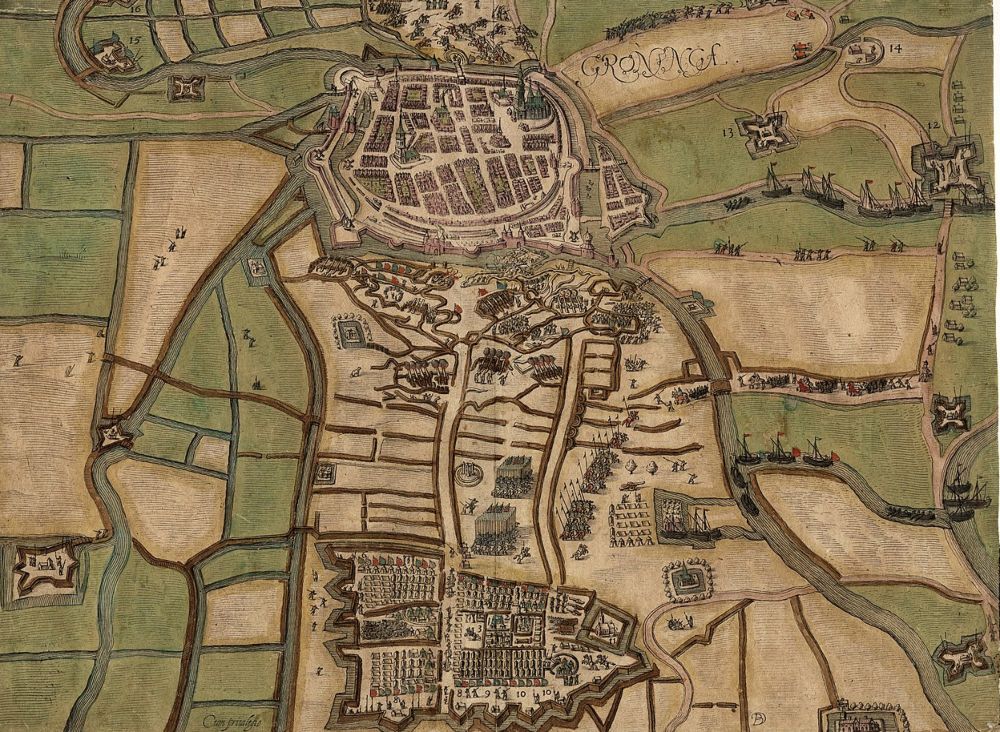 Overzicht van het beleg van Groningen uit het boek Den Nassauschen lauren-crans van Jan Janszoon Orlers uit 1610
