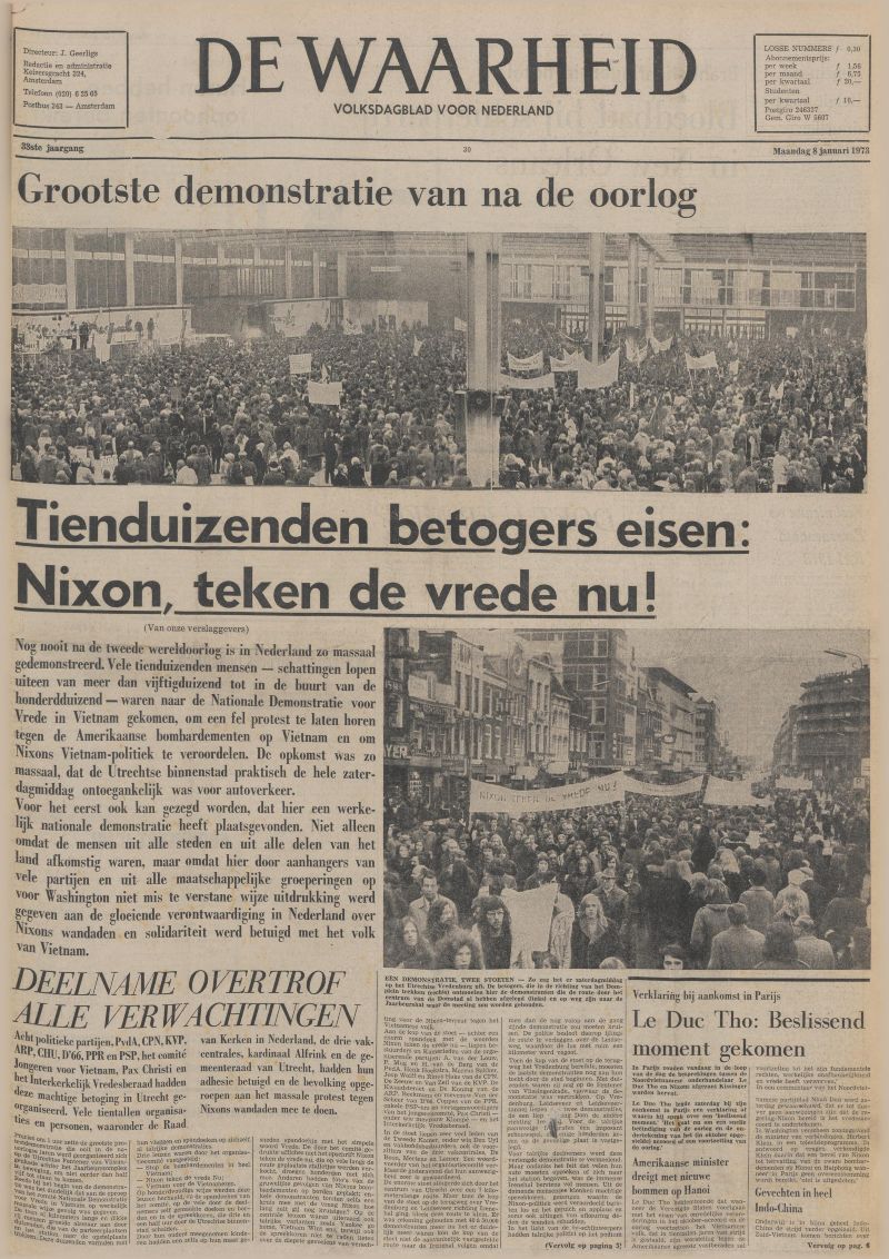 Voorpagina van 'De Waarheid', 08 januari 1973