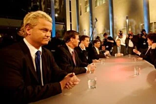 Geert Wilders tijdens het slotdebat van de Tweede Kamerverkiezingen 2006.