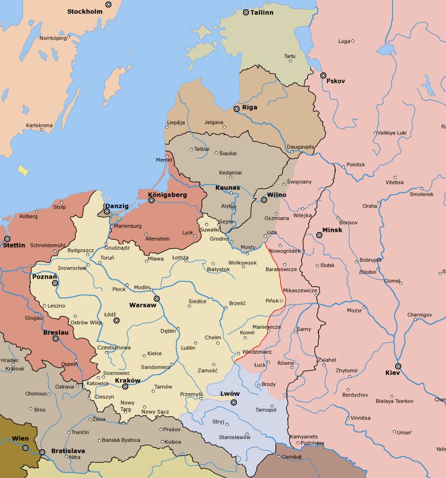 Situatie in maart 1919, met de Poolse doorbraak richting Lemberg (