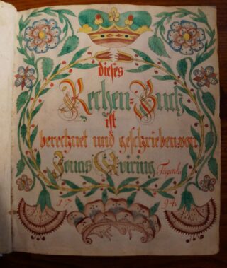 Een rijke, met de hand geïllustreerde pagina uit het Kerken-Buch in het museum van Nowy Dwor