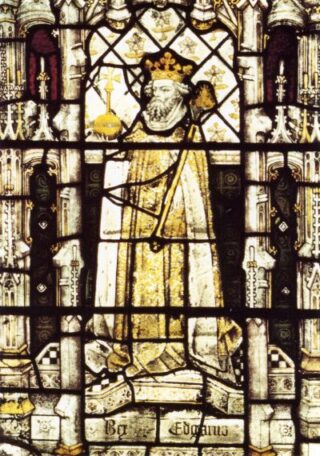 Koning Edgar, glas-in-lood raam in het All Souls College Chapel, Oxford