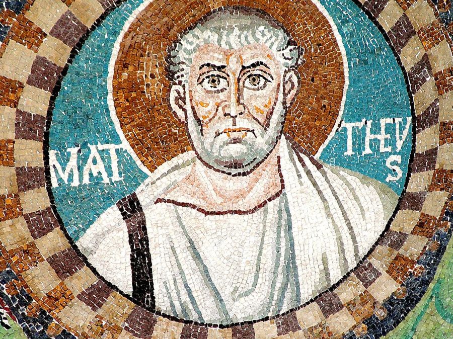 Mozaïek uit de zesde eeuw, voorstellende de apostel Matteüs. Het bevindt zich in de Basilica van San Vitale in het Italiaanse Ravenna.