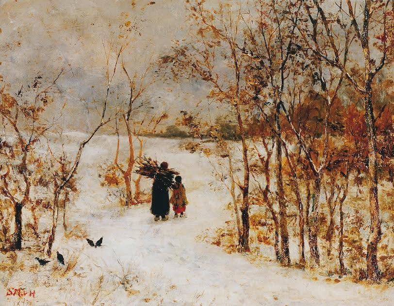 Sientje Mesdag van Houten, Sneeuwlandschap met sprokkelende vrouw, 1878