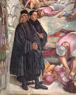 Zelfportret van Luca Signorelli (links) met Fra Angelico.