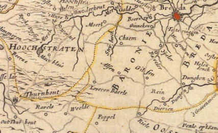 Baronie Breda op een kaart van het hertogdom Brabant, 1645