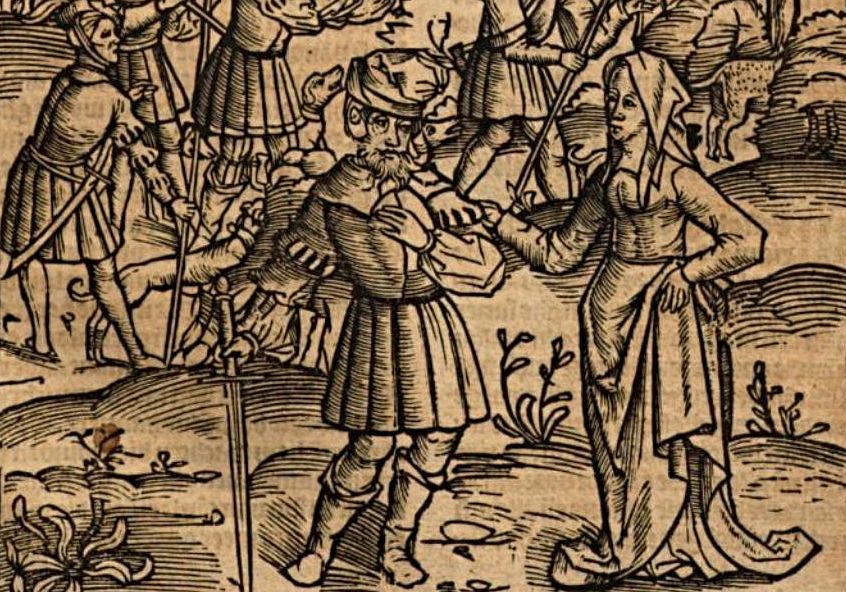 Detail van de omslag van 'Die historie van Buevijne van Austoen' uit 1504