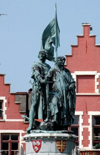 Standbeeld van Jan Breydel en Pieter de Coninck op de Grote Markt van Brugge