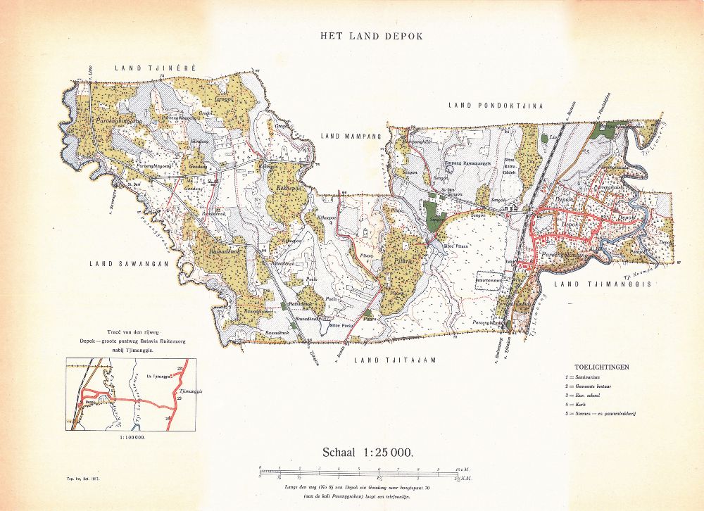 Kaart uit 1916 van landgoed Depok