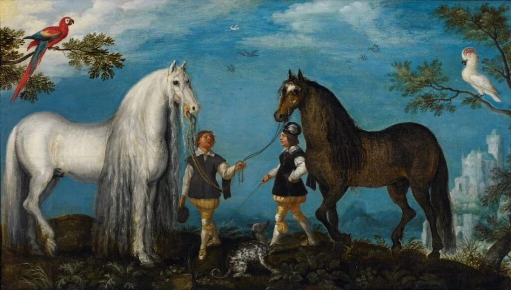 Twee paarden en hun begeleiders - Roelant Savery, 1628 