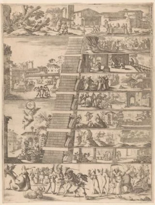 Verbeelding van de Vastentijd met in het midden een trap waarvan de 40 treden de veertigdagentijd representeren. R