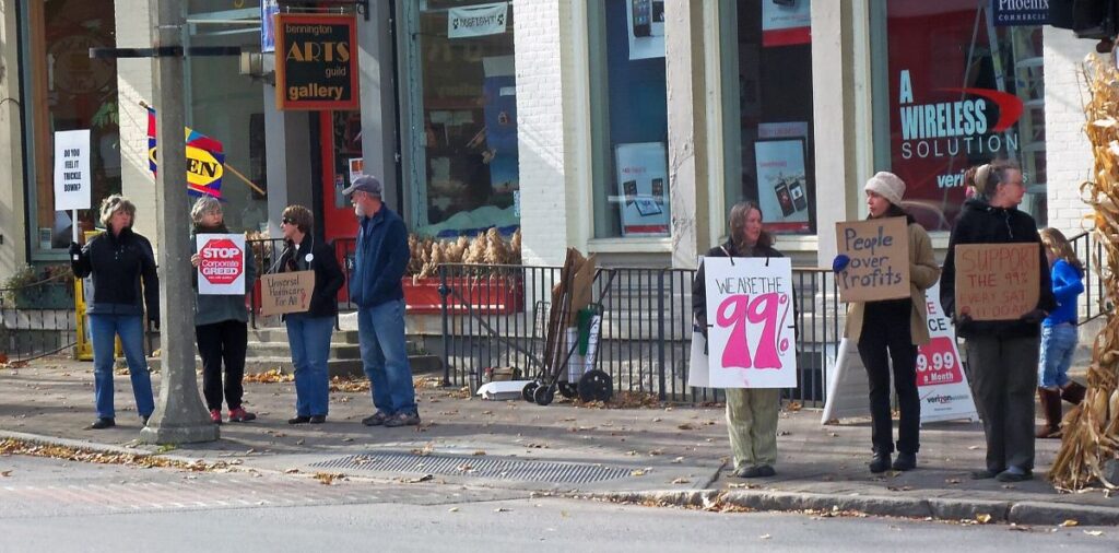 ‘We are the 99%’. Occupy-protest in Bennington, in de Amerikaanse staat Vermont.