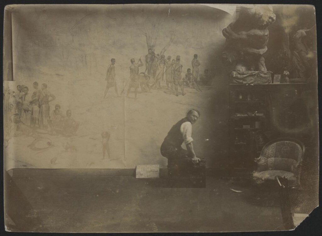 Alfred Bastien schildert het Congopanorama, België. Onbekende fotograaf, 1912-1913