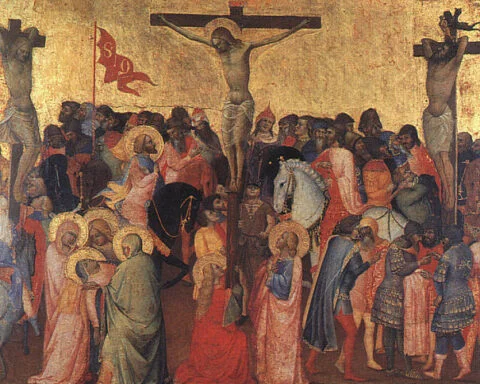 De kruisiging van Jezus en de misdadigers